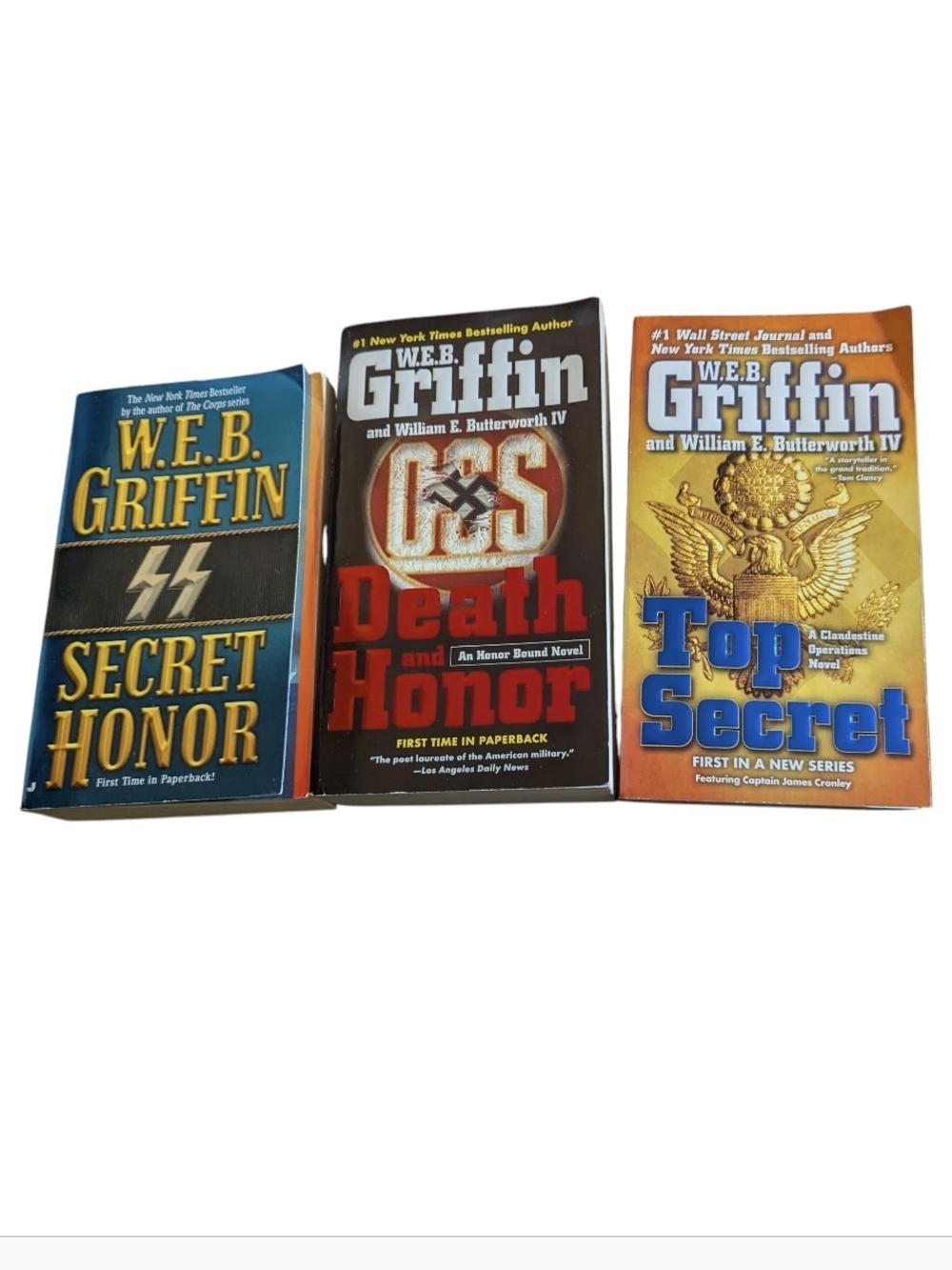 W.E.B. Griffin - Top Secret, Death and Honor, Secret Honor. Lot of 3 Paperbacks.